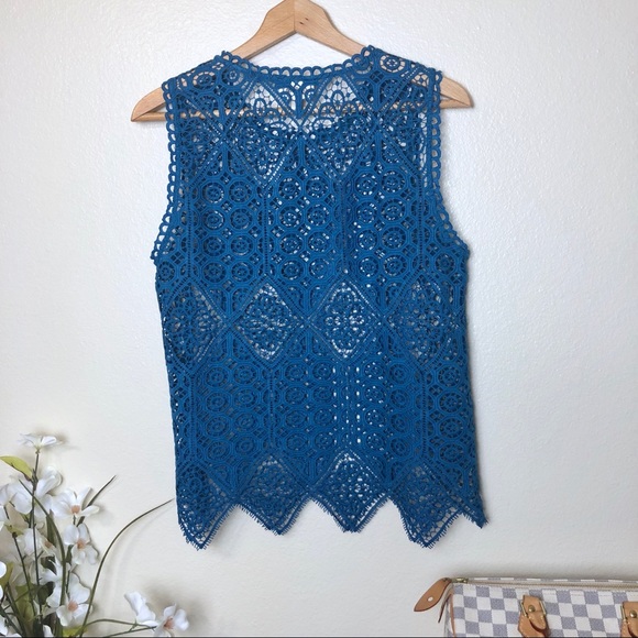 ⭕️Sold⭕️Anthropologie Deletta Blue Lace Scalloped - Picture 2 of 3